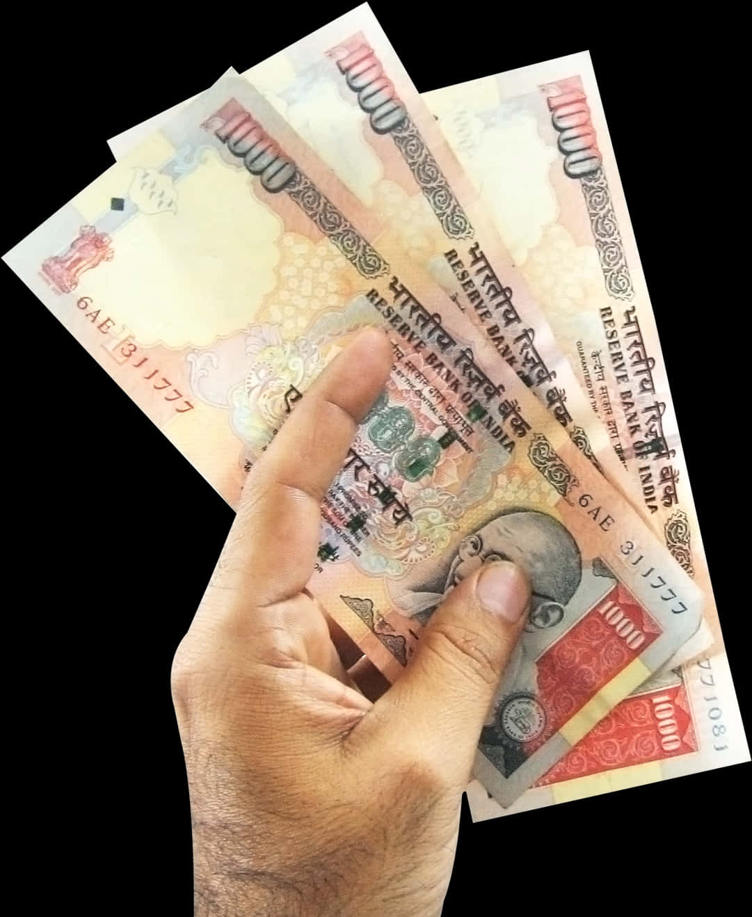 Indian Currency Notesin Hand PNG Image