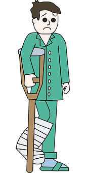 Injured Cartoon Man With Crutches PNG Image