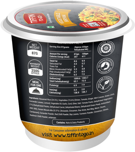 Instant Veg Biryani Cup Packaging PNG Image