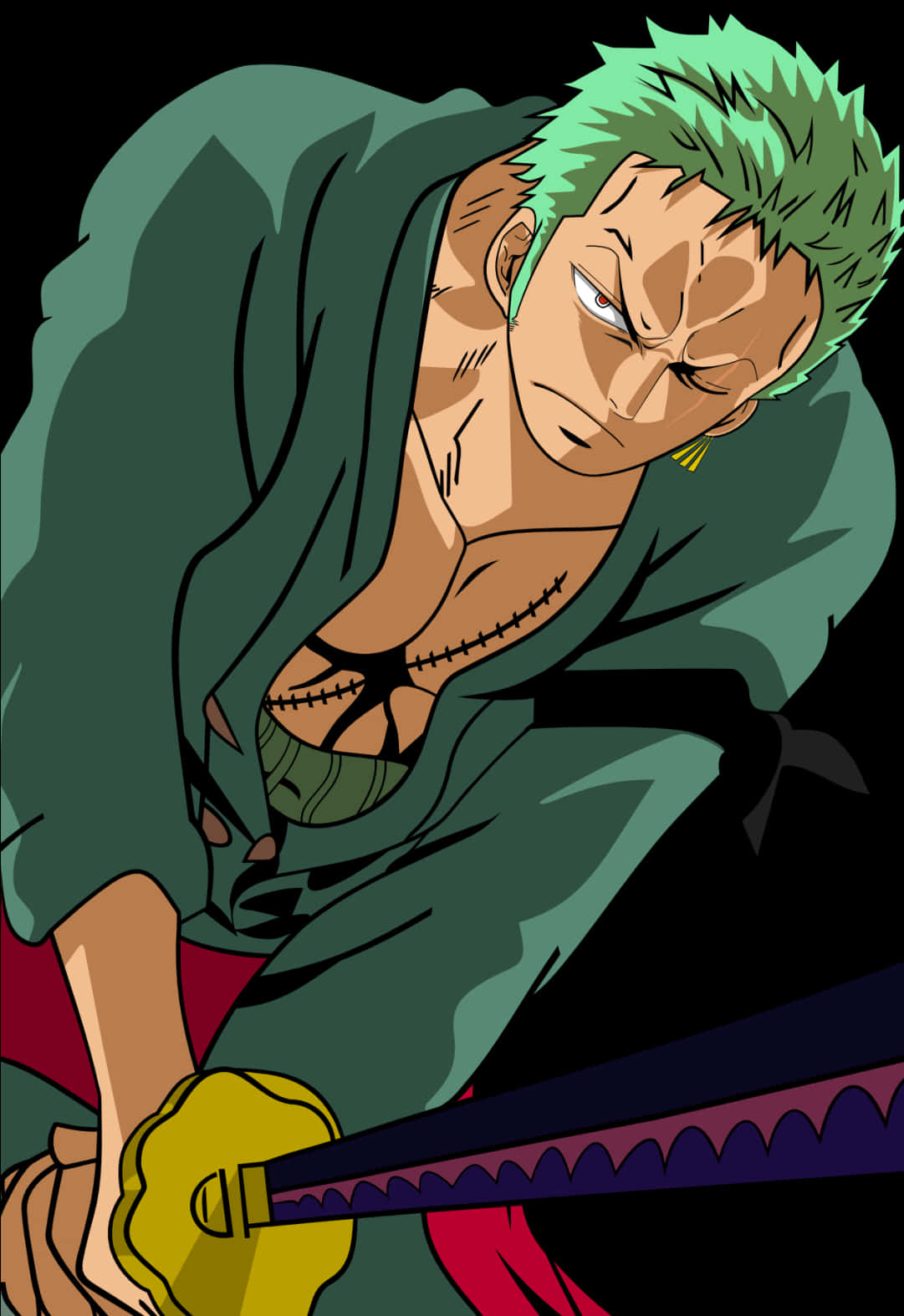 Intense_ Anime_ Swordsman_ Zoro PNG Image