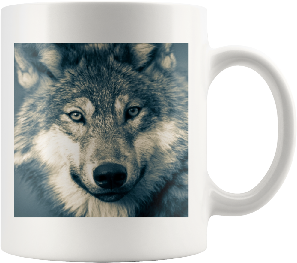 Intense Wolf Mug Design PNG Image