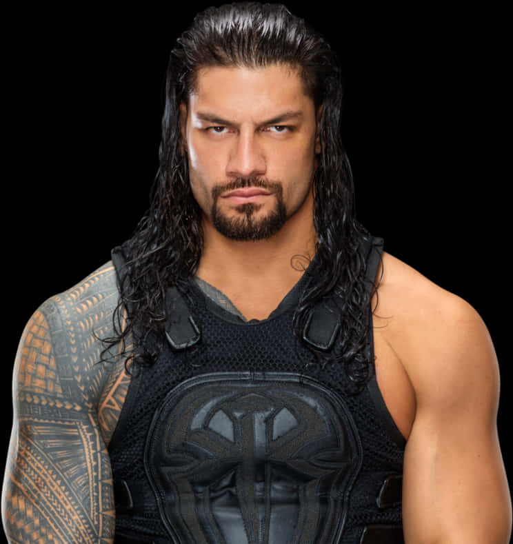 Intense Wrestler Portrait PNG Image