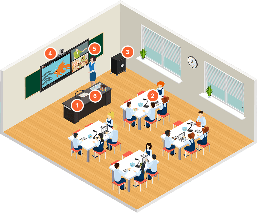 Interactive Classroom Isometric View PNG Image