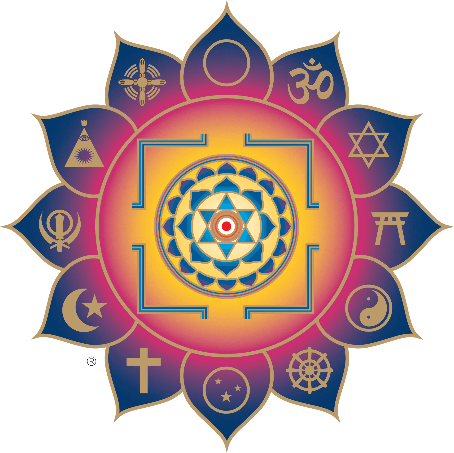 Interfaith Symbols Lotus Mandala PNG Image