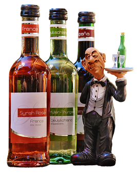 International Wine Selection With Waiter Figurine PNG Image