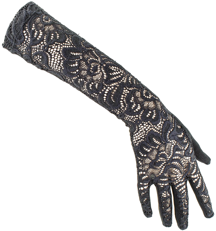 Intricate Black Lace Glove Mehndi Design PNG Image