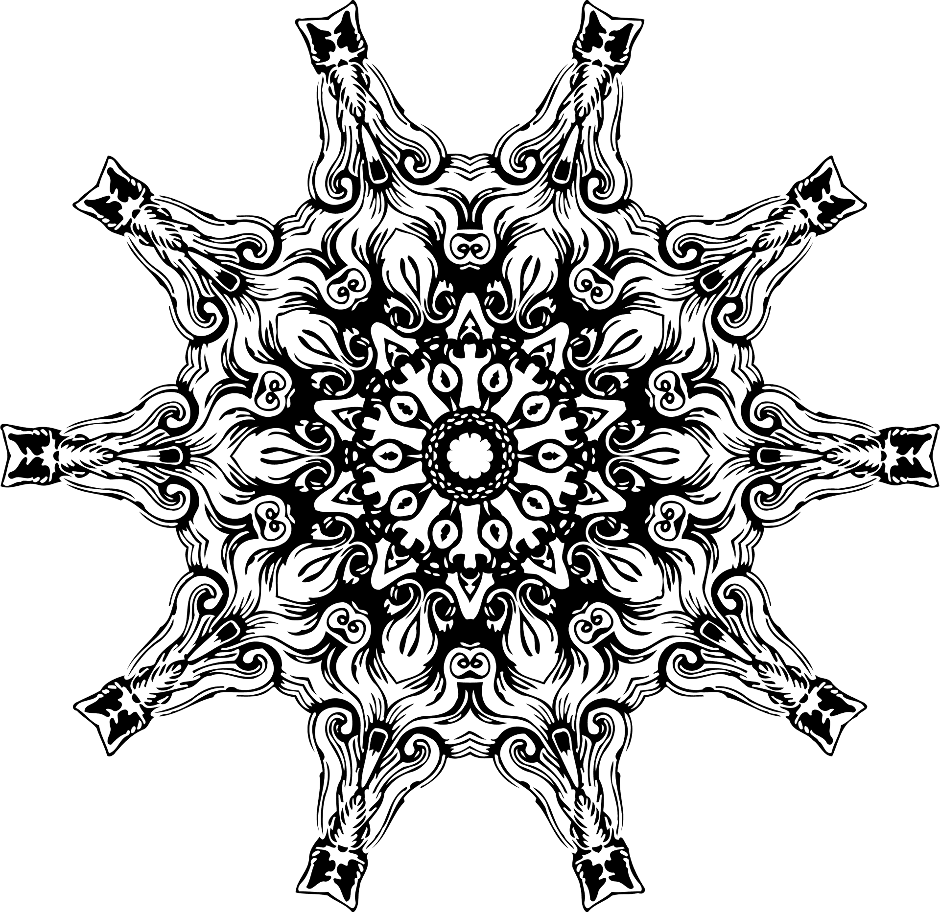 Intricate Black Mandala Design PNG Image