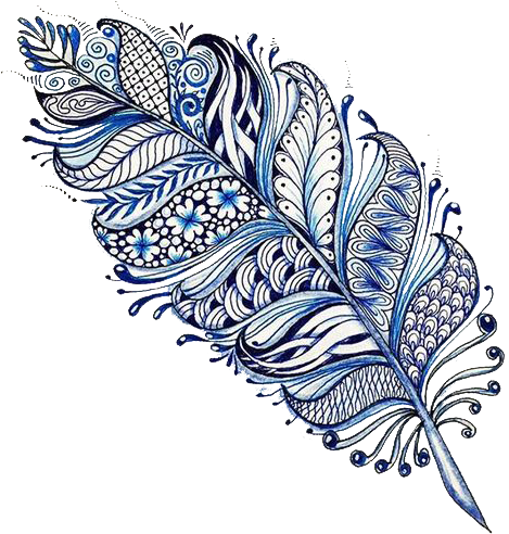 Intricate Blue Feather Artwork PNG Image