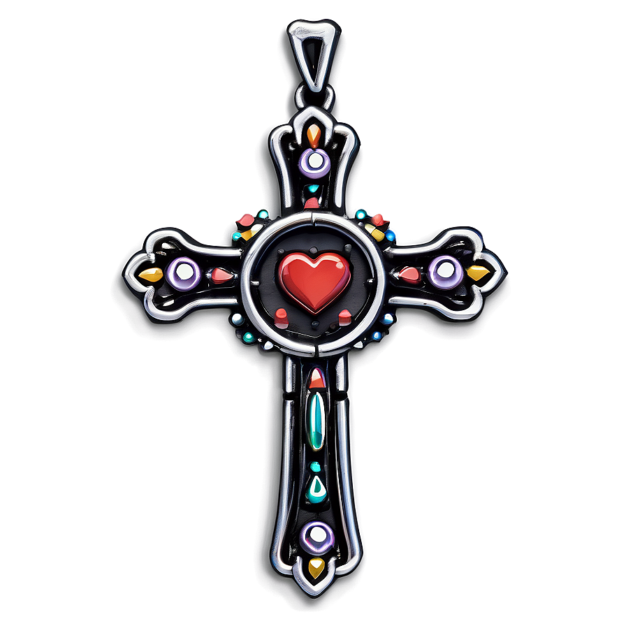 Intricate Chrome Heart Cross Decoration Png 06132024 PNG Image