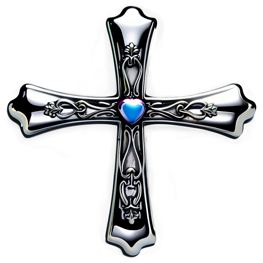 Intricate Chrome Heart Cross Decoration Png Oax PNG Image