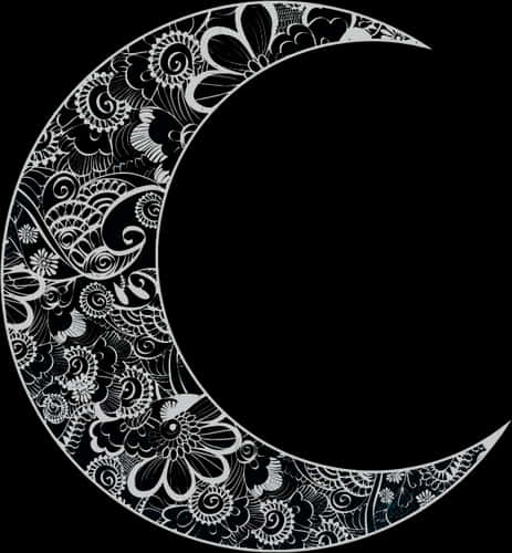 Intricate Floral Crescent Moon Design PNG Image