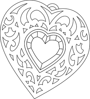 Intricate Heart Design Blackand White PNG Image