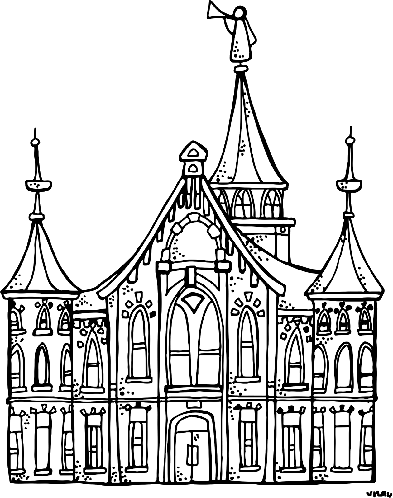 Intricate Line Art Temple Illustration PNG Image