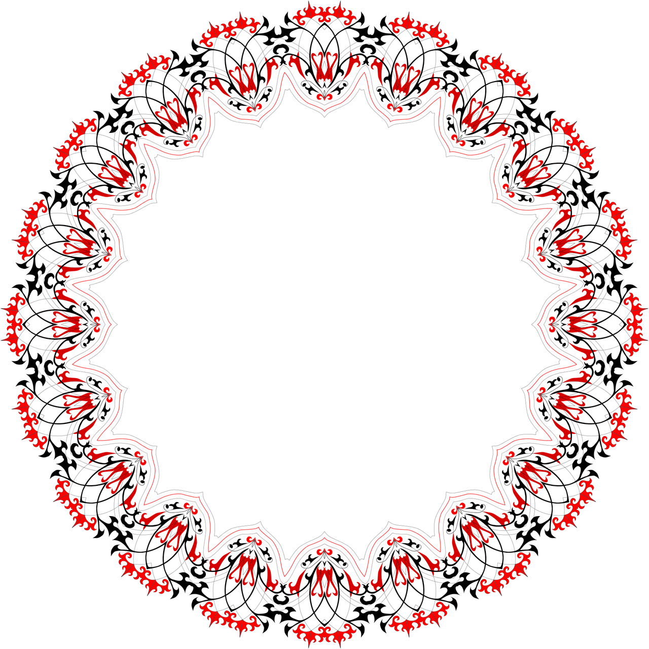 Intricate Redand Black Floral Frame PNG Image