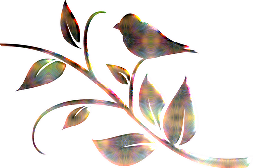 Iridescent Birdand Flora Art PNG Image