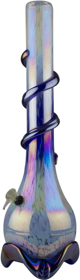 Iridescent Glass Bongwith Coiled Design PNG Image