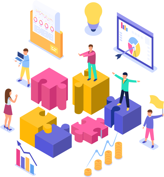 Isometric Business Teamwork Puzzle Concept PNG Image