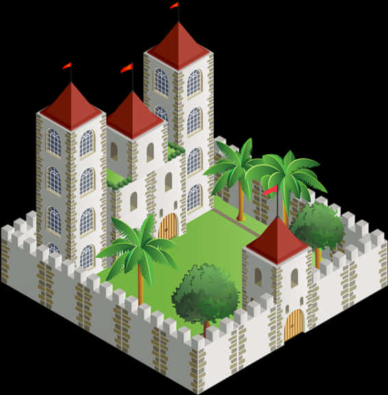 Isometric Castle Illustration PNG Image