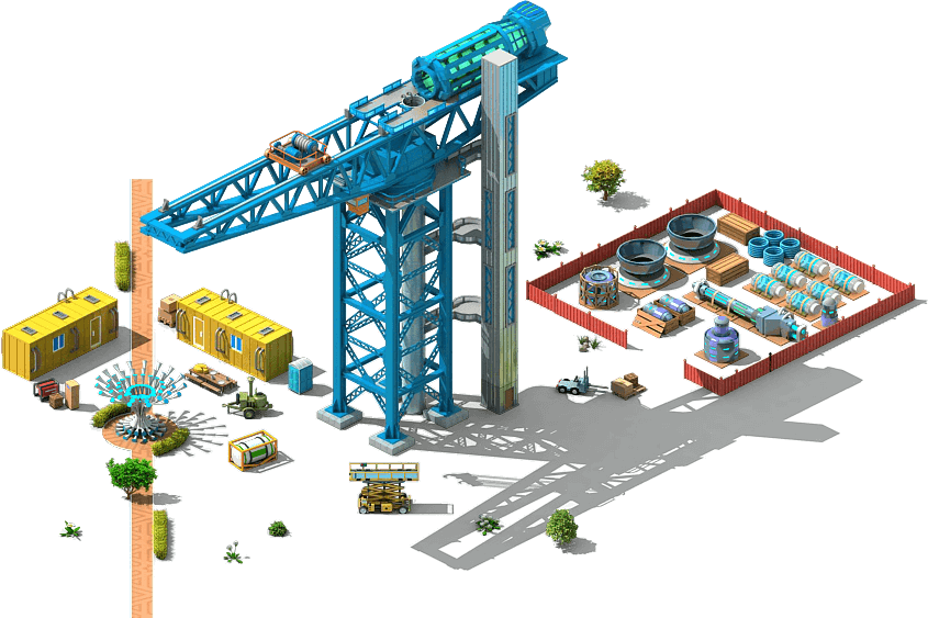 Isometric Construction Sitewith Tower Crane PNG Image