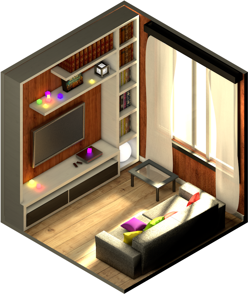 Isometric Living Room Design PNG Image