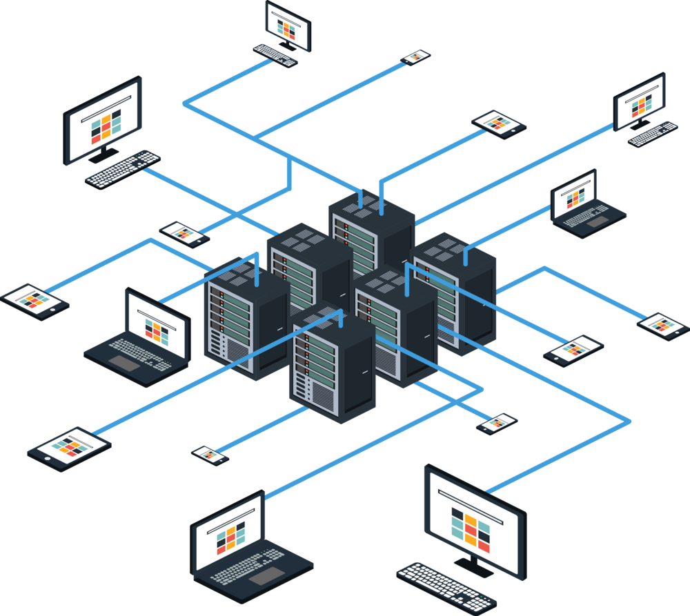 Isometric Network Infrastructure Design PNG Image