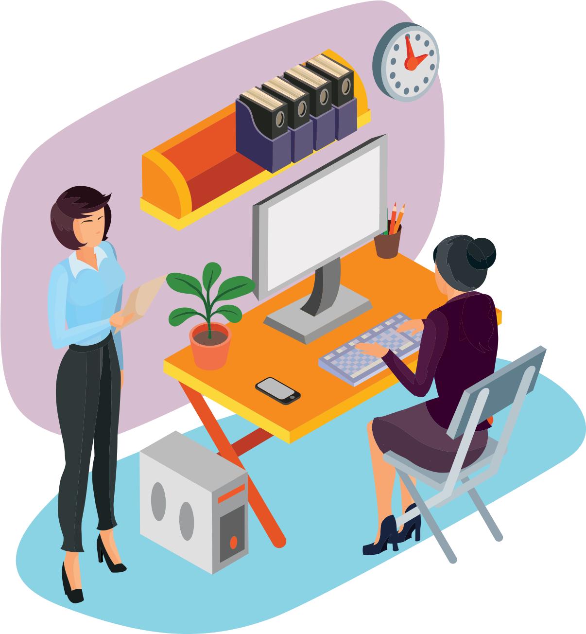 Isometric Office Work Scene PNG Image