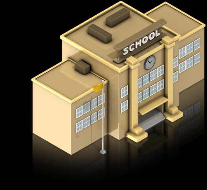 Isometric School Building Illustration PNG Image