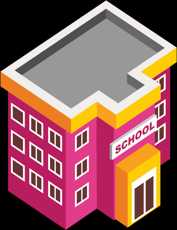 Isometric School Building Illustration PNG Image