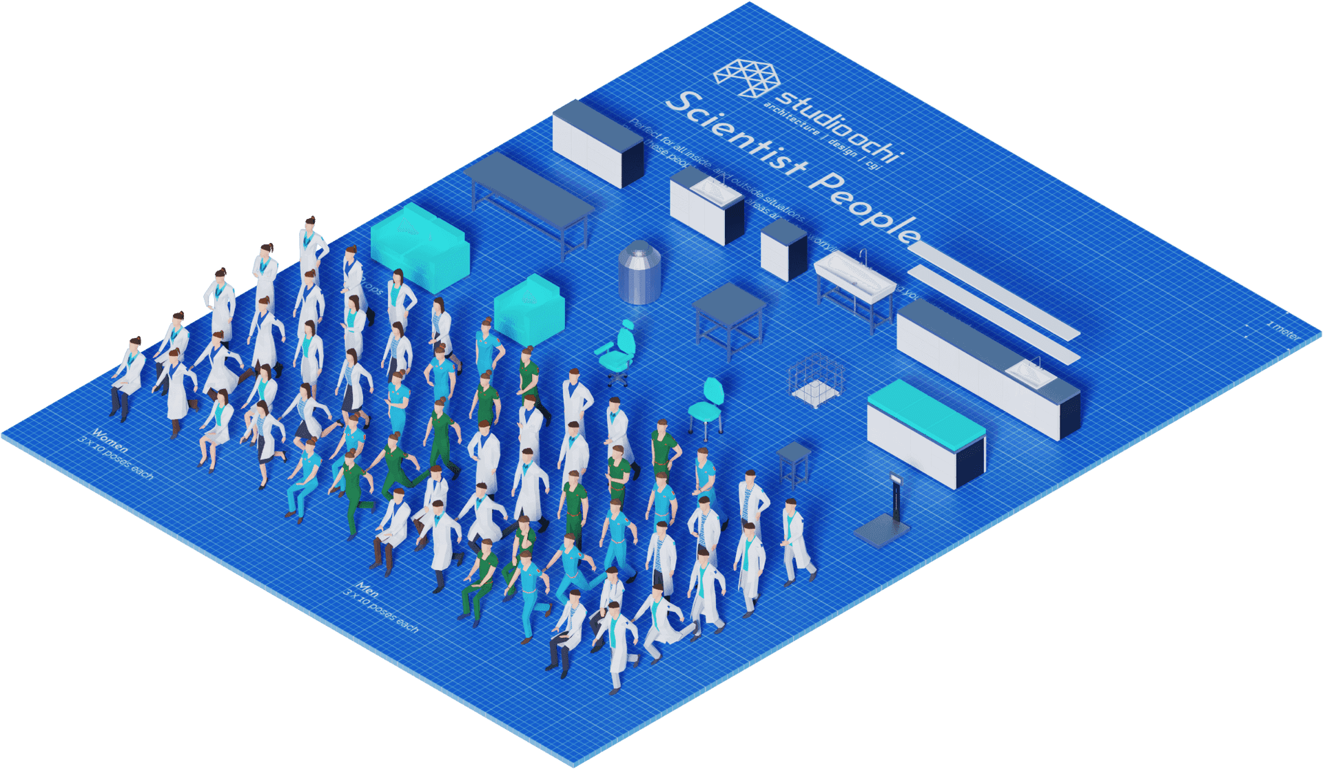 Isometric Scientist Crowd Illustration PNG Image