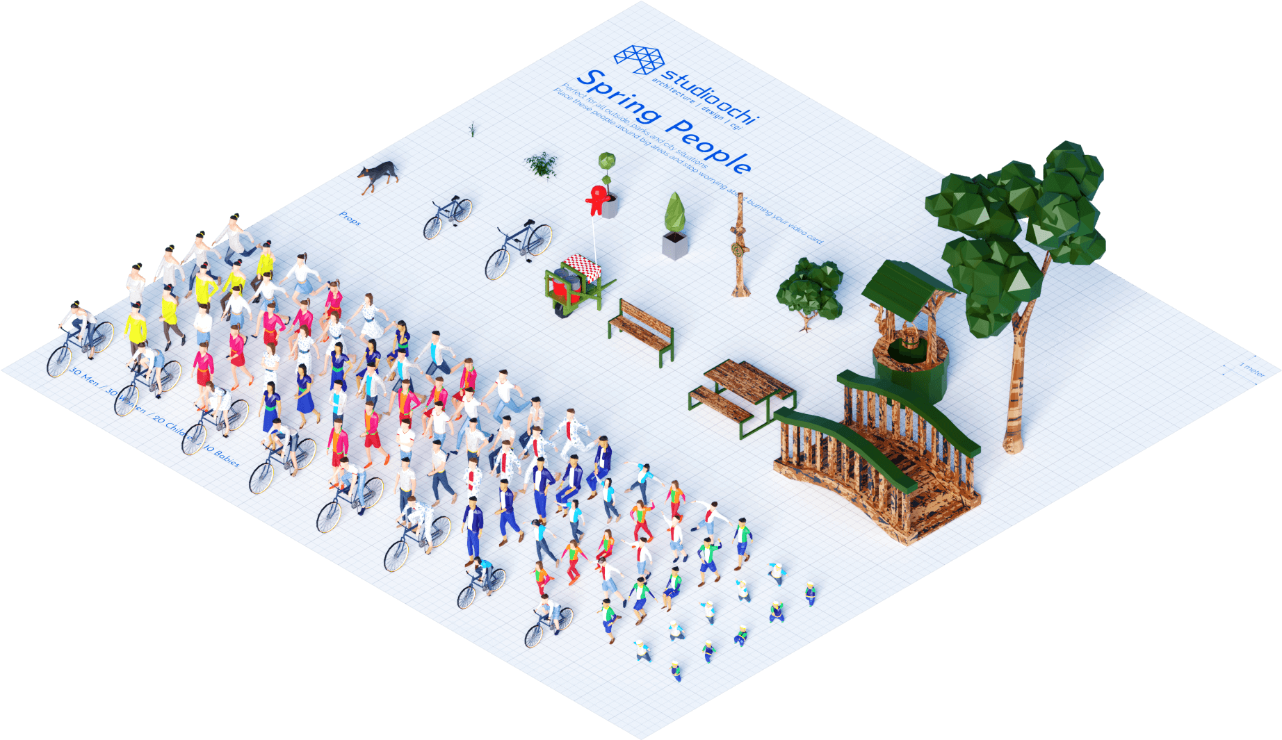 Isometric Spring People Gathering PNG Image