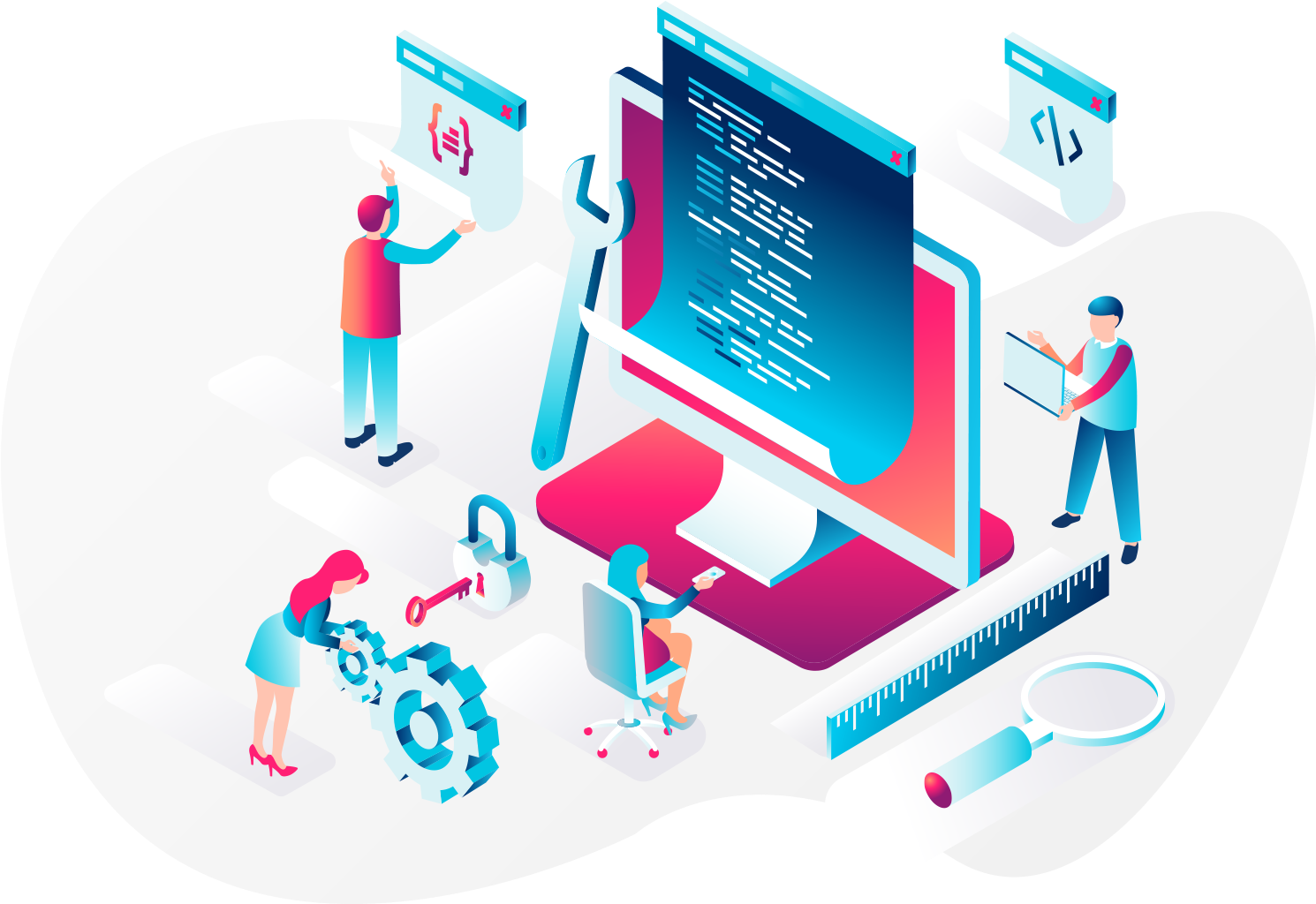 Isometric Web Development Team Illustration PNG Image