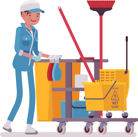 Janitorwith Cleaning Cart Illustration PNG Image