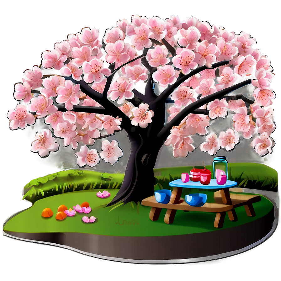 Japan Cherry Blossom Picnic Scene Png 06112024 PNG Image