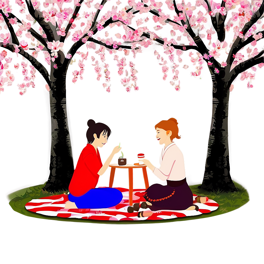 Japan Cherry Blossom Picnic Scene Png Ors PNG Image