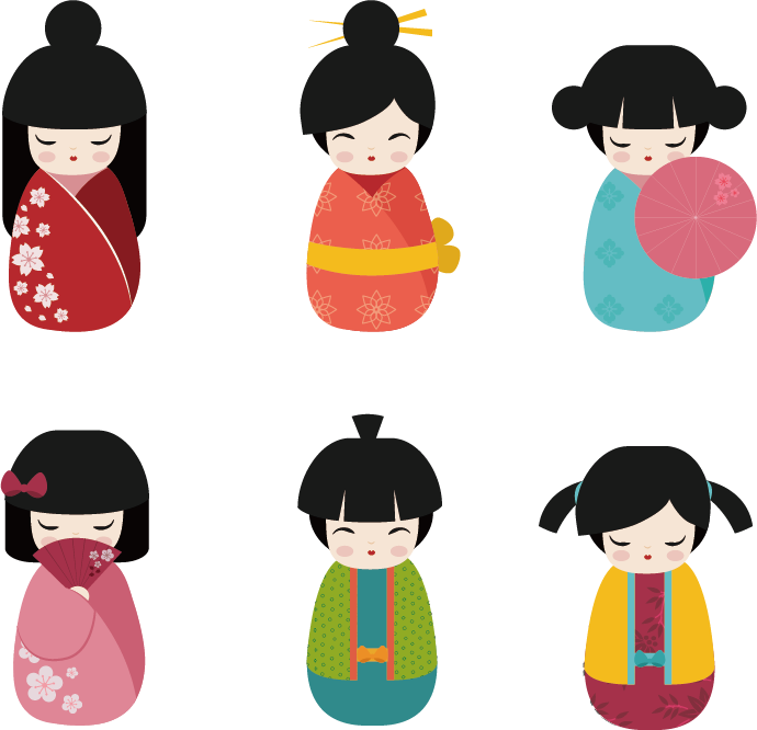 Japanese Kokeshi Dolls Vector PNG Image