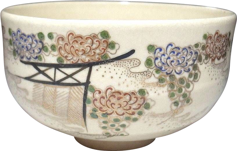 Japanese Kyoto Style Ceramic Bowl PNG Image