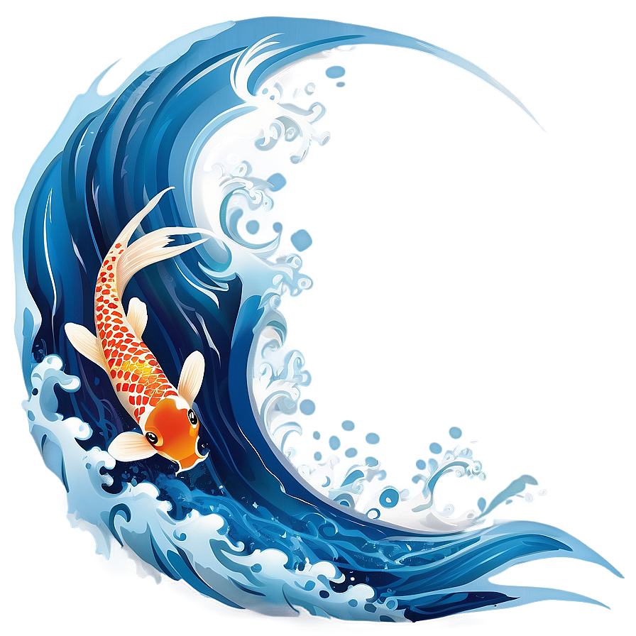 Japanese Wave And Koi Fish Png Lmx55 PNG Image