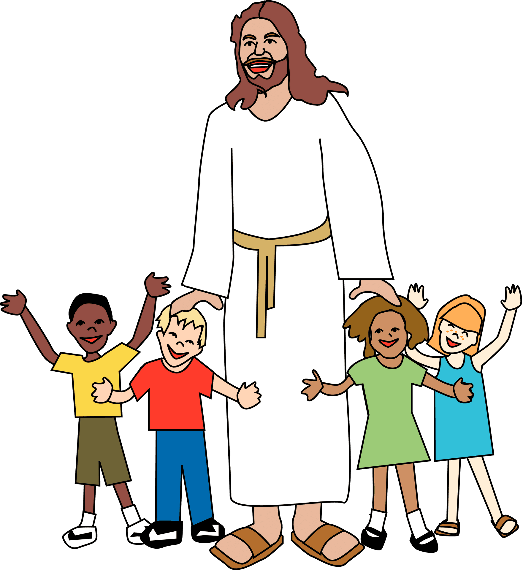 Jesus With Children Illustration PNG Image