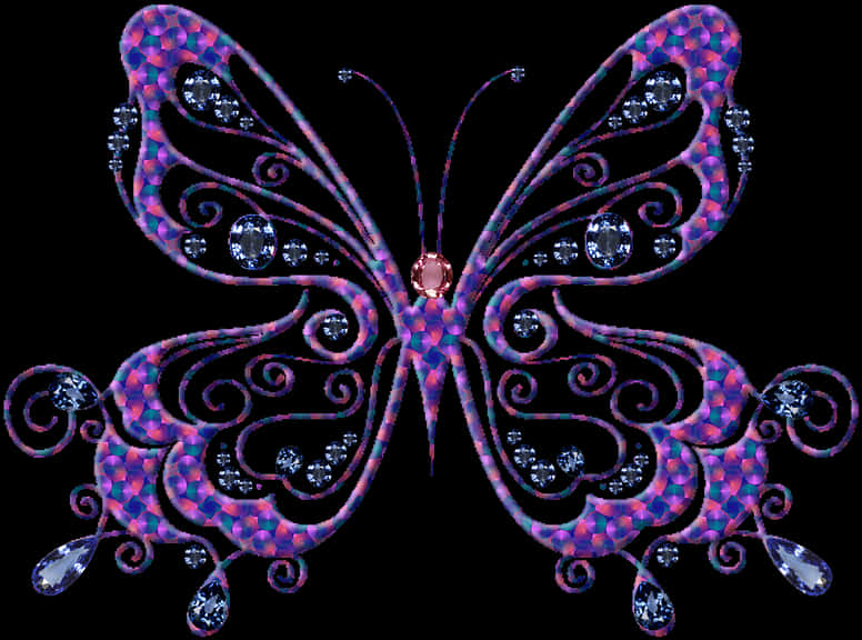 Jeweled Butterfly Artwork PNG Image