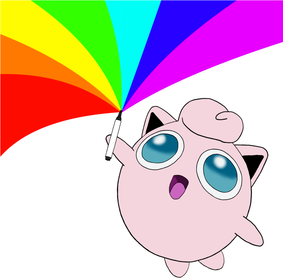 Jigglypuff_with_ Rainbow_ Umbrella PNG Image