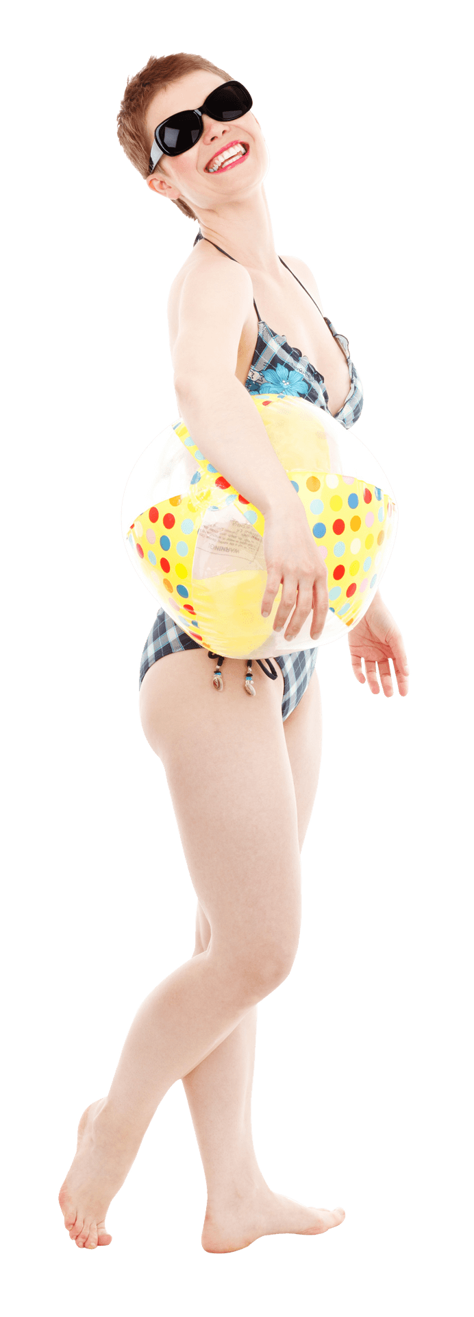 Joyful Beach Ready Womanwith Beach Ball PNG Image