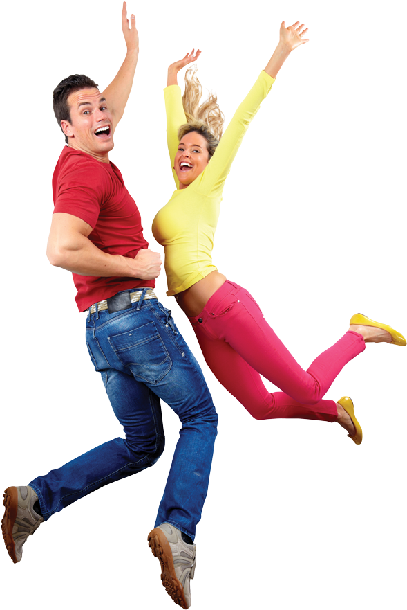 Joyful Couple Jumping In Excitement PNG Image