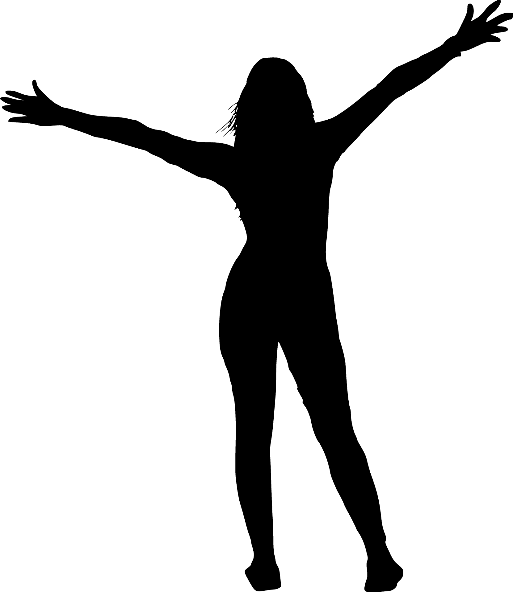 Joyful Female Silhouette Spread Arms PNG Image