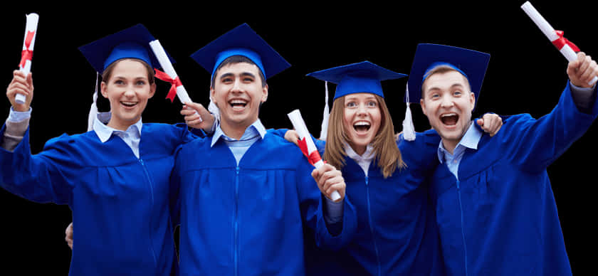 Joyful Graduates Celebrating With Diplomas.jpg PNG Image