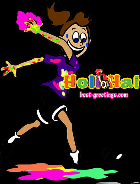 Joyful Holi Celebration Cartoon PNG Image