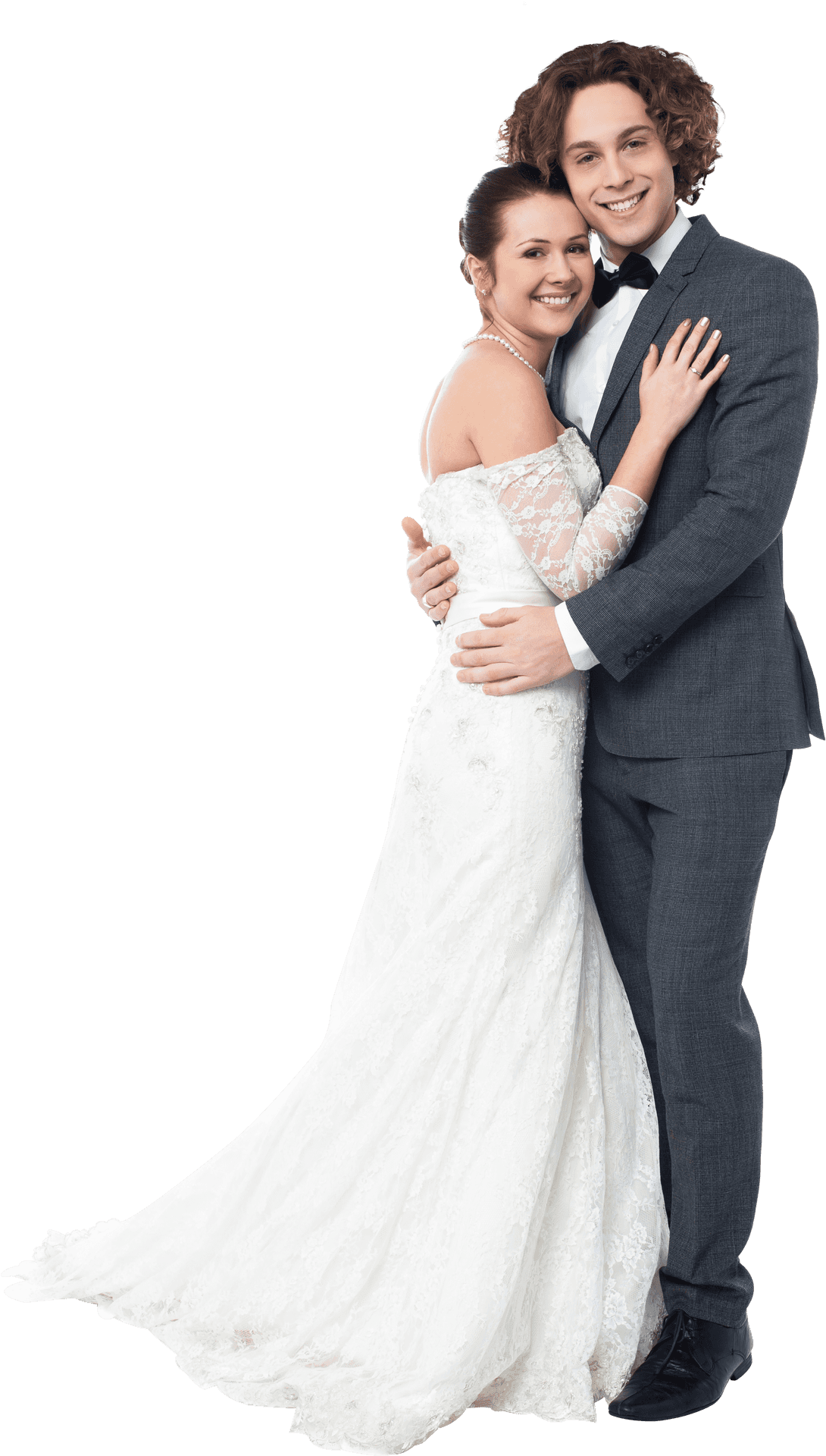 Joyful Wedding Couple Embrace PNG Image