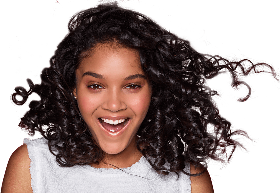 Joyful Woman With Curly Hair PNG Image