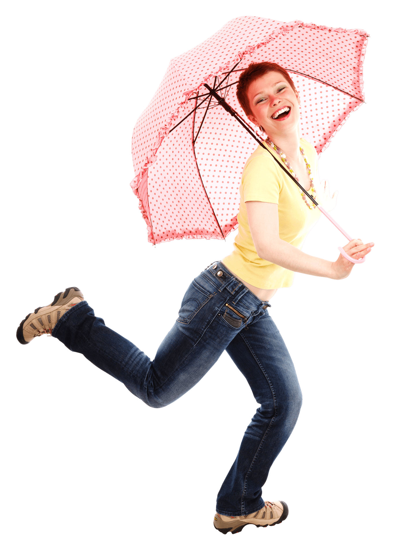 Joyful Woman With Umbrella PNG Image