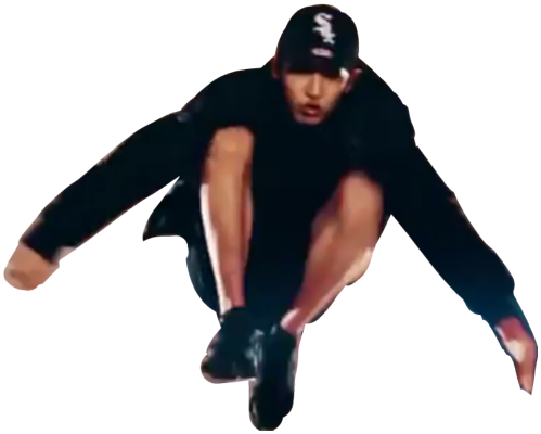 Jumping Manin Black Outfitand Cap PNG Image