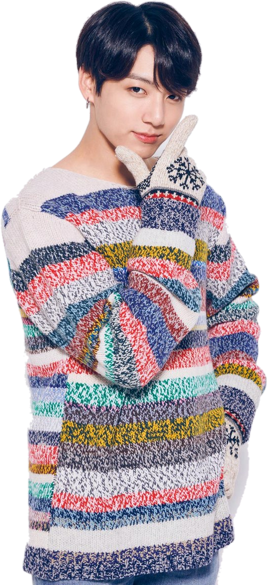 Jungkook Colorful Sweater Pose PNG Image